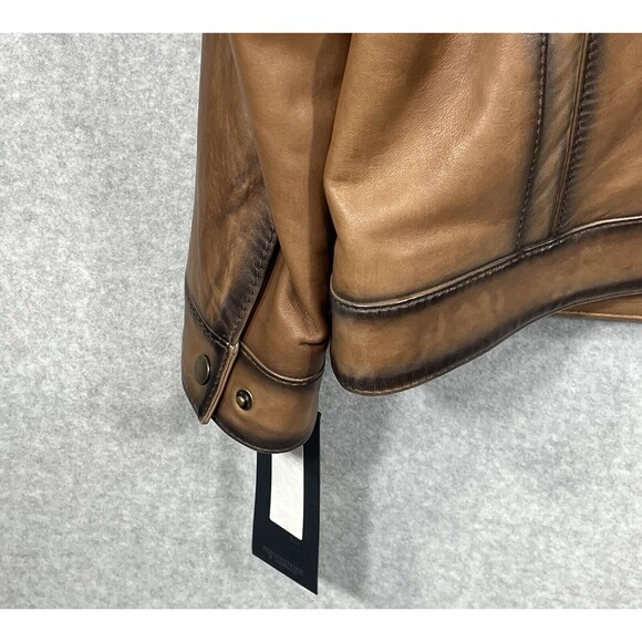 Roundtree Yorke Genuine Lambskin Men’s Lg Burnished Leather Jacket Brown Cognac - Picture 7 of 16